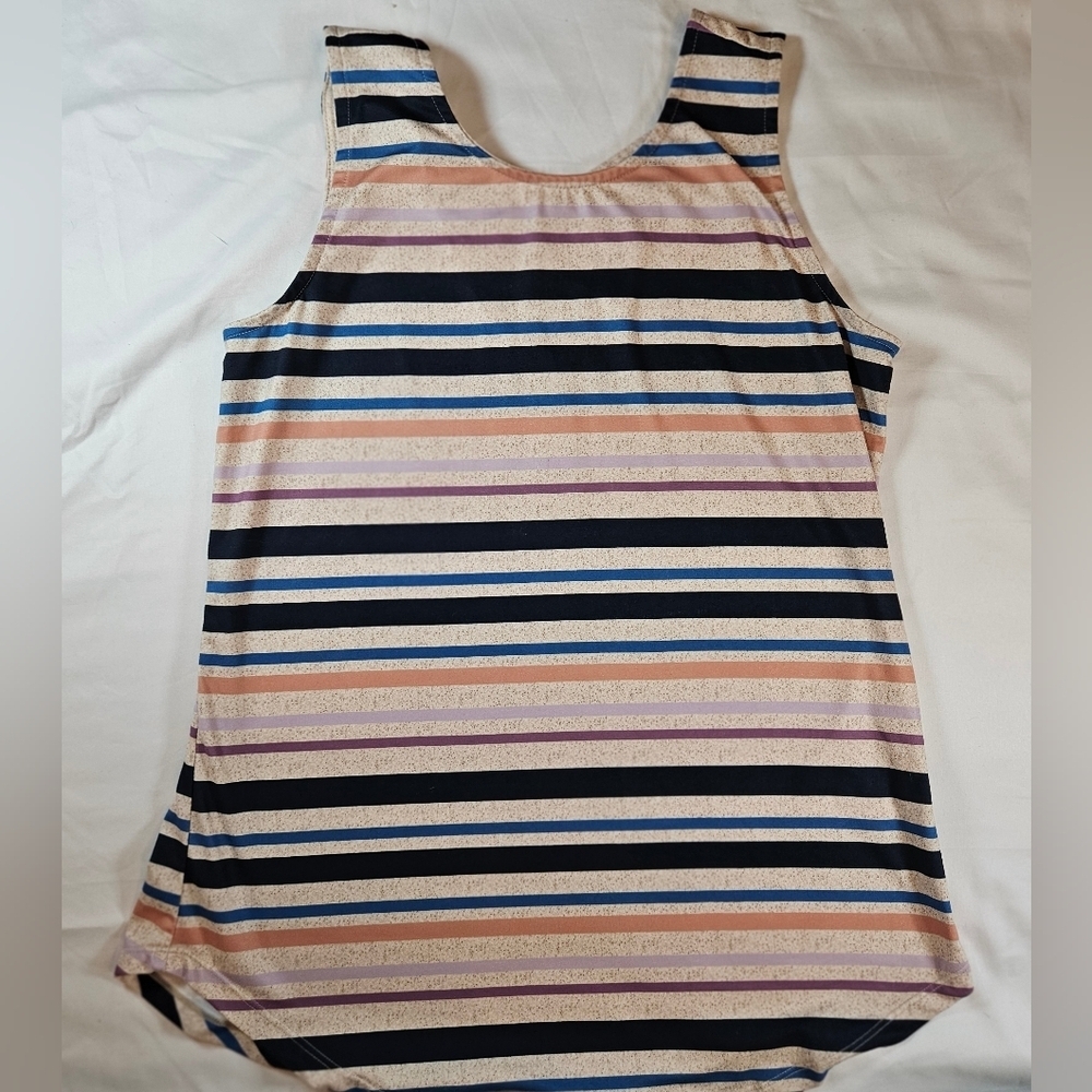Maurices In Motion Womens Cream & Multicolor Striped Sleeveless Tank Top Size S
